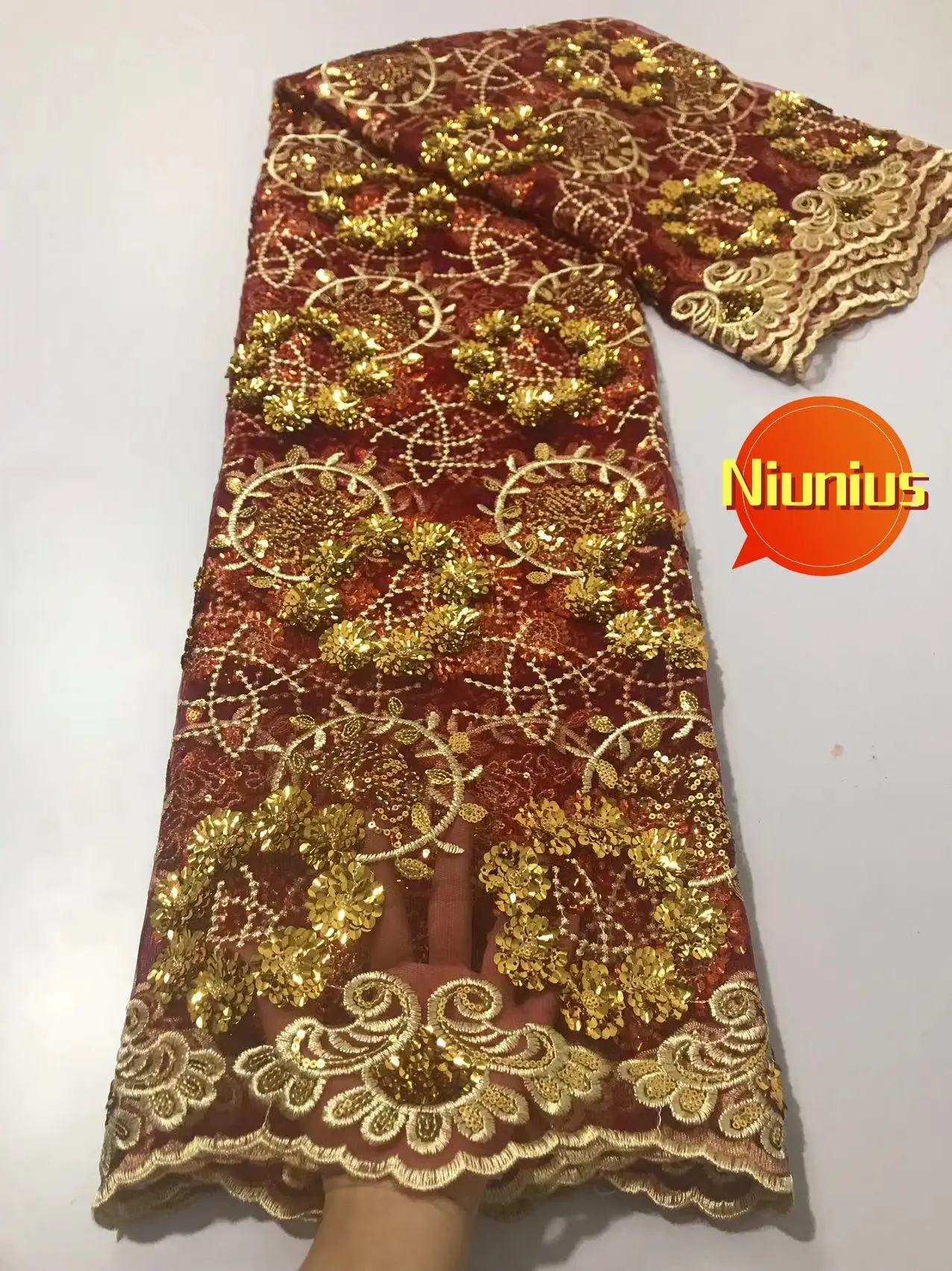 5Yards Embroidery Tulle Sequin Fabric For Party Dress NN7168_K