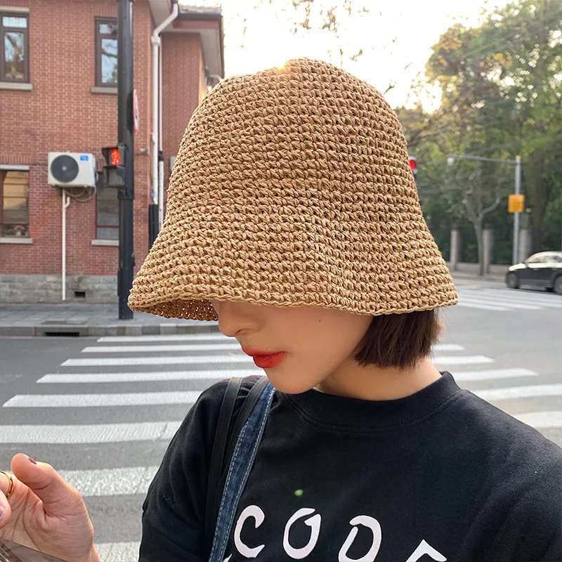 Sombrero de sol de verano para mujer, sombrero panamá tejido a mano, visera para niñas, sombrero de pescador, sombrero de paja de playa elegante para mujer