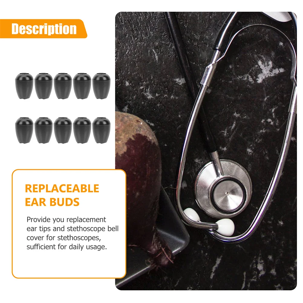15 Pcs Black Stethoscope Earplugs Silicone Earbuds Soft Sealing Ear Tips Replacement Stethoscope Accessories Health