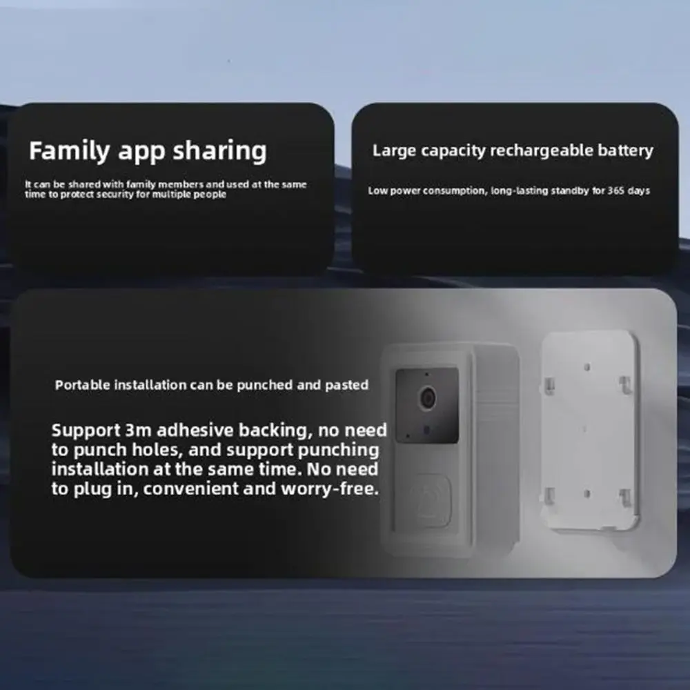 Self-Adhesive WiFi Video Doorbell Rechargeable High-definition Tuya Video Doorbell Infrared Night Vision Two-Way Intercom