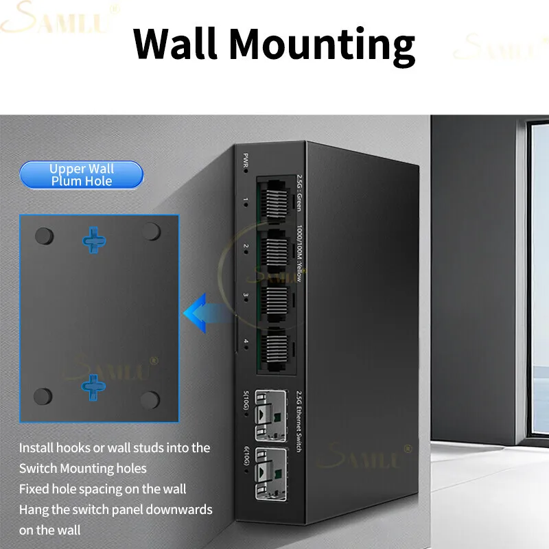 2.5Gb Switch 4 Port 2.5G Unmanaged Network Switch with 2 Port 10GbE SFP+ Slot Home Lab Setup Ethernet Plug&Play