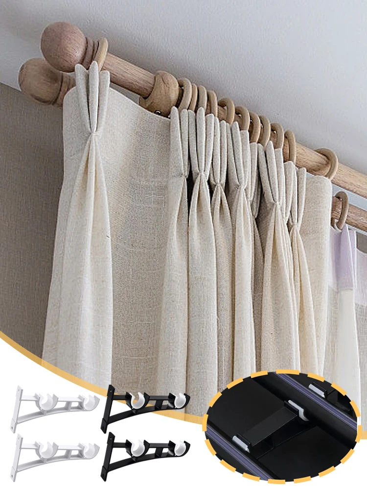 2 Pack Double Curtain Rod Brackets Aluminum Alloy Curtain Rod Hooks Support Hanger for Drapery for Wall Hangers Support