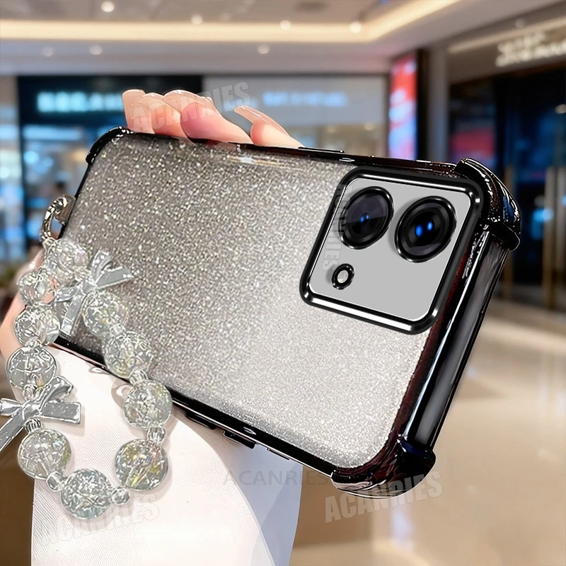 Glitter Star Lanyard Chain Shockproof Silicone Phone Case Back Cover