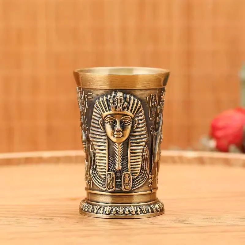 Ancient Egypt Totem Art Relief Retro Bronze Liqueur Wine Glass Vermouth Absinthe Cocktail Cup Metal Liquor Vodka Small Wineglass wine cup,wine glass,drinking glasses