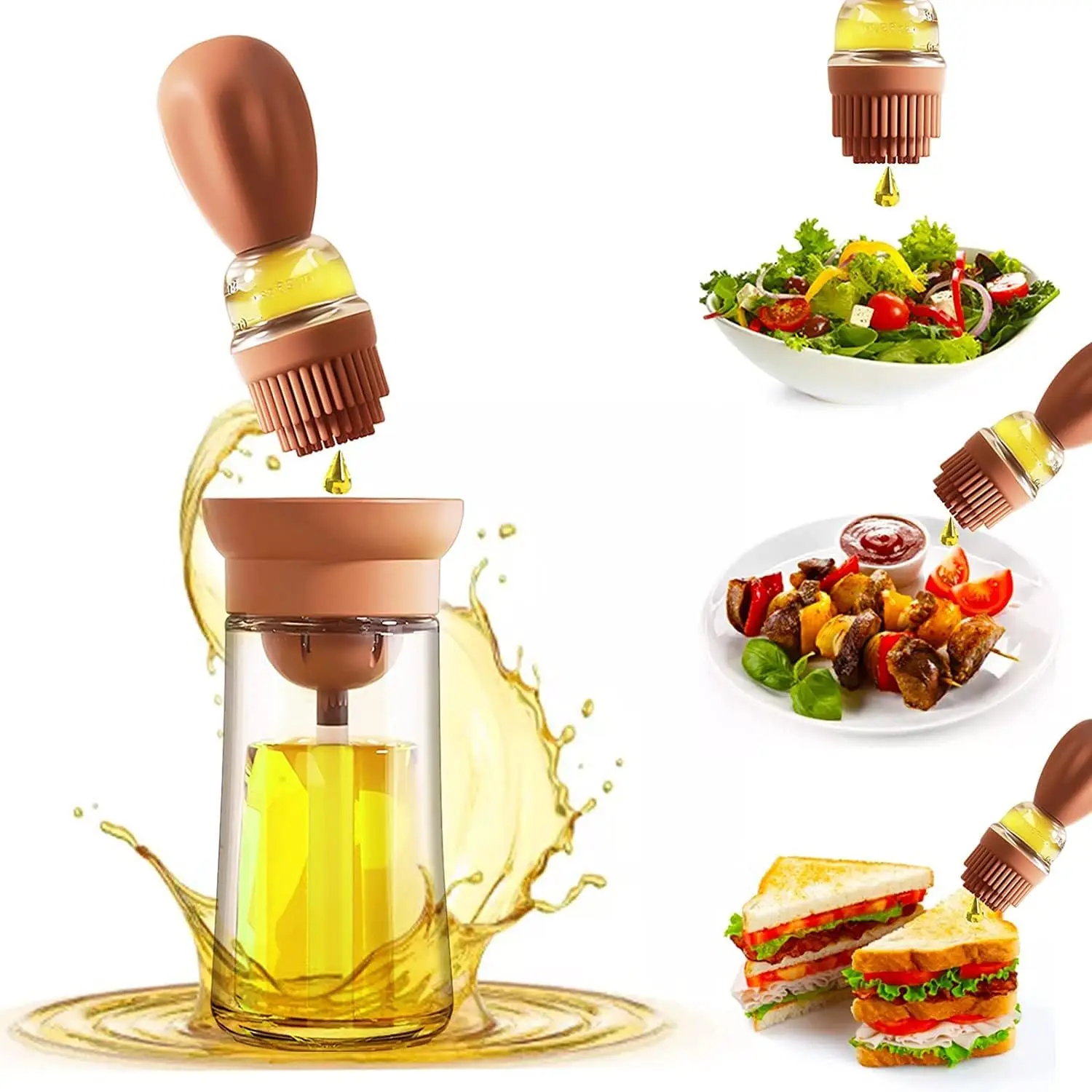 Heat-Resistant Oil Brush & Dispenser Set - Perfect For Air Fryers, Baking, BBQ, And Kitchen Cooking-923276