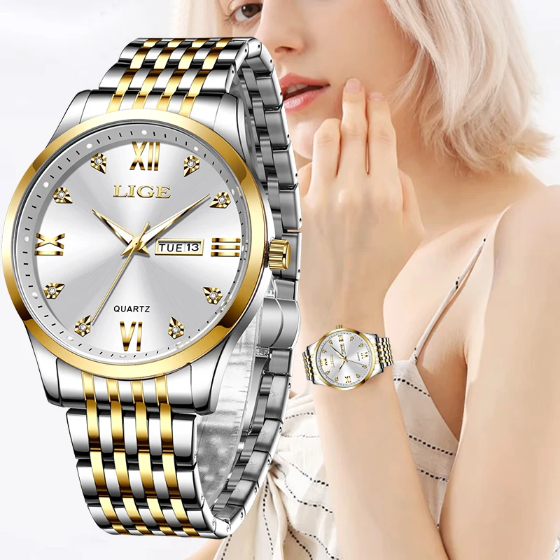 Elegant Women's Waterproof Diamond-Accented Bracelet Watch - Fashion Business Luminous Quartz Chronograph