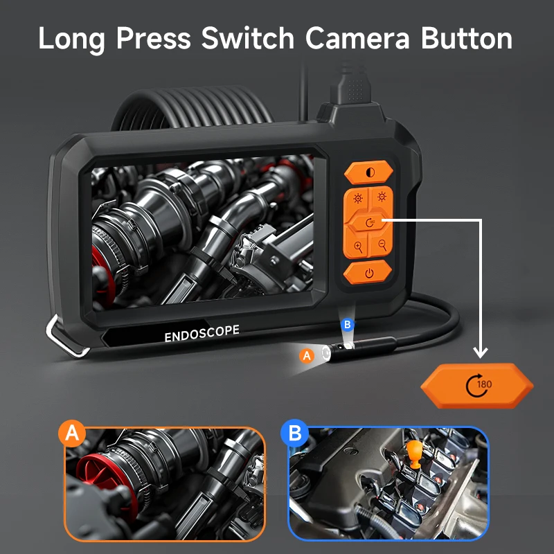 Endoscope Borescope 4.3" IPS Screen IP67 Waterproof Plumbing Camera 8MM Probe 2M-100M Single Dual Camera with Adjustable LEDs 2