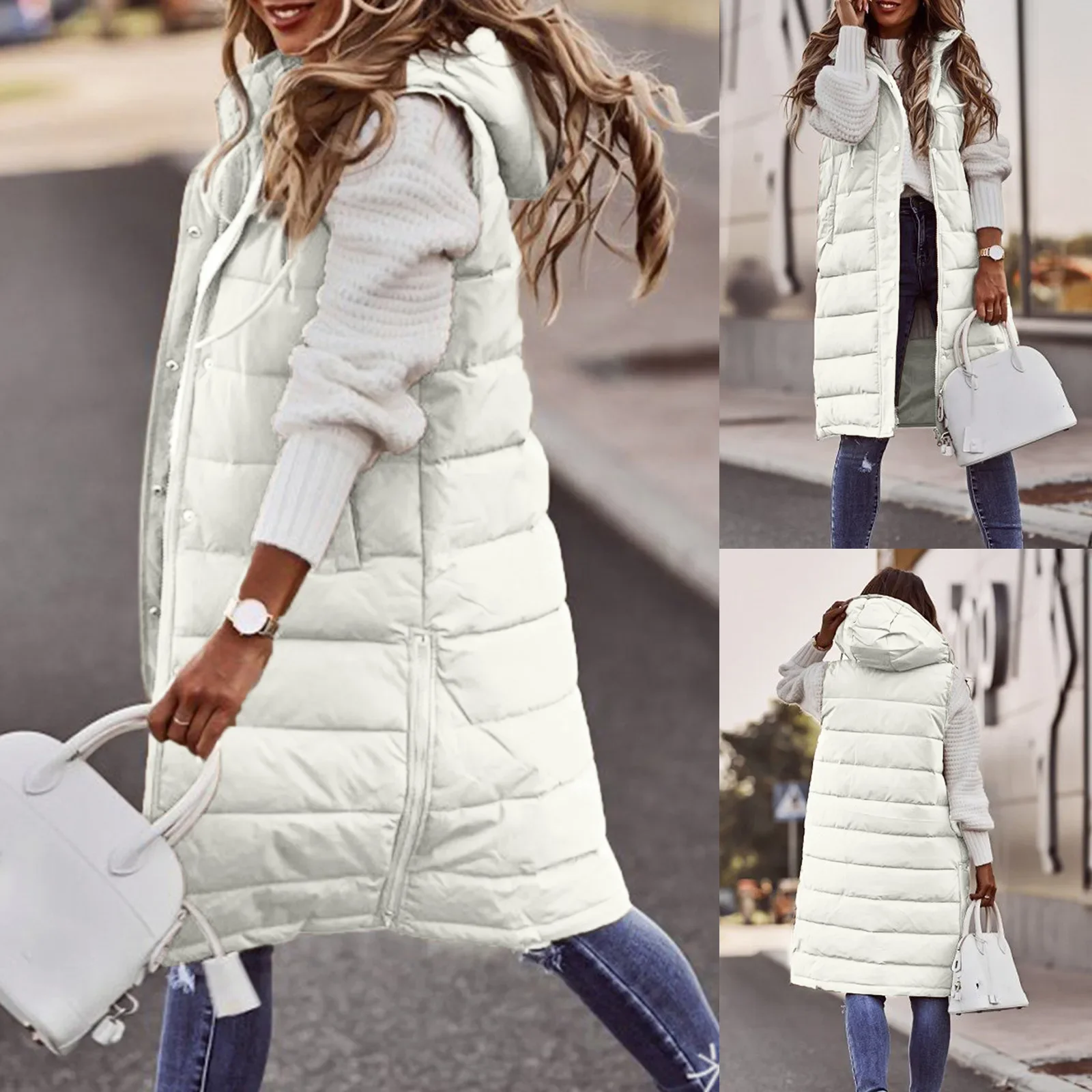 Puffee Vest Long Puffer Vest Womens Jacket With Hood Sleeveless Warm Down Coat women Winter 2022 New Pockets Waistcoat Outdoor sweatwear mens vest jacket warm sleeveless coats winter waterproof zipper outdoor autumn stand up collar casual waistcoat