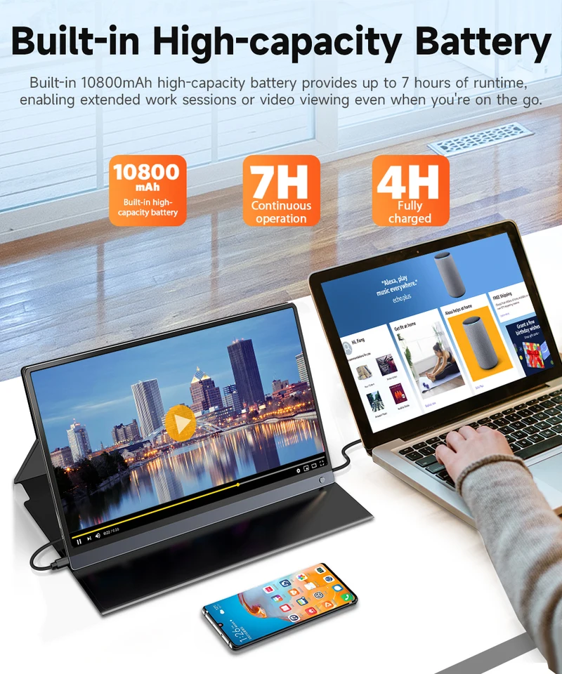 Monitor Portatile 4K, 15,6 Pollici, Schermo Portatile, 3840x2160 UHD