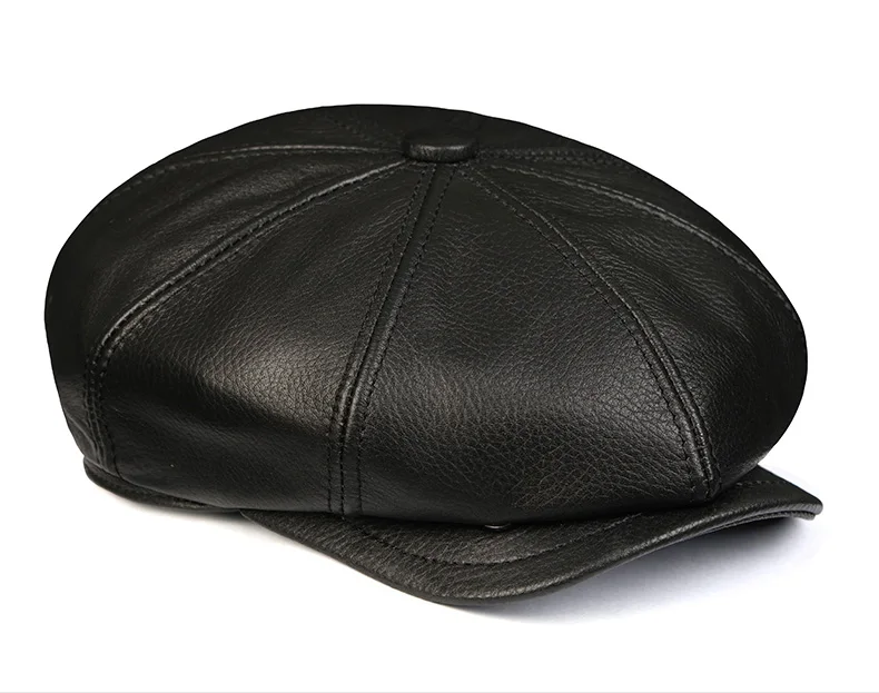 Leder Hut Baskenmütze Männer Herbst britischen Retro Rindsleder achteckigen Hut Winter Zeitungs junge Maler Mütze Kaffee Boina Hombre – Detail 16