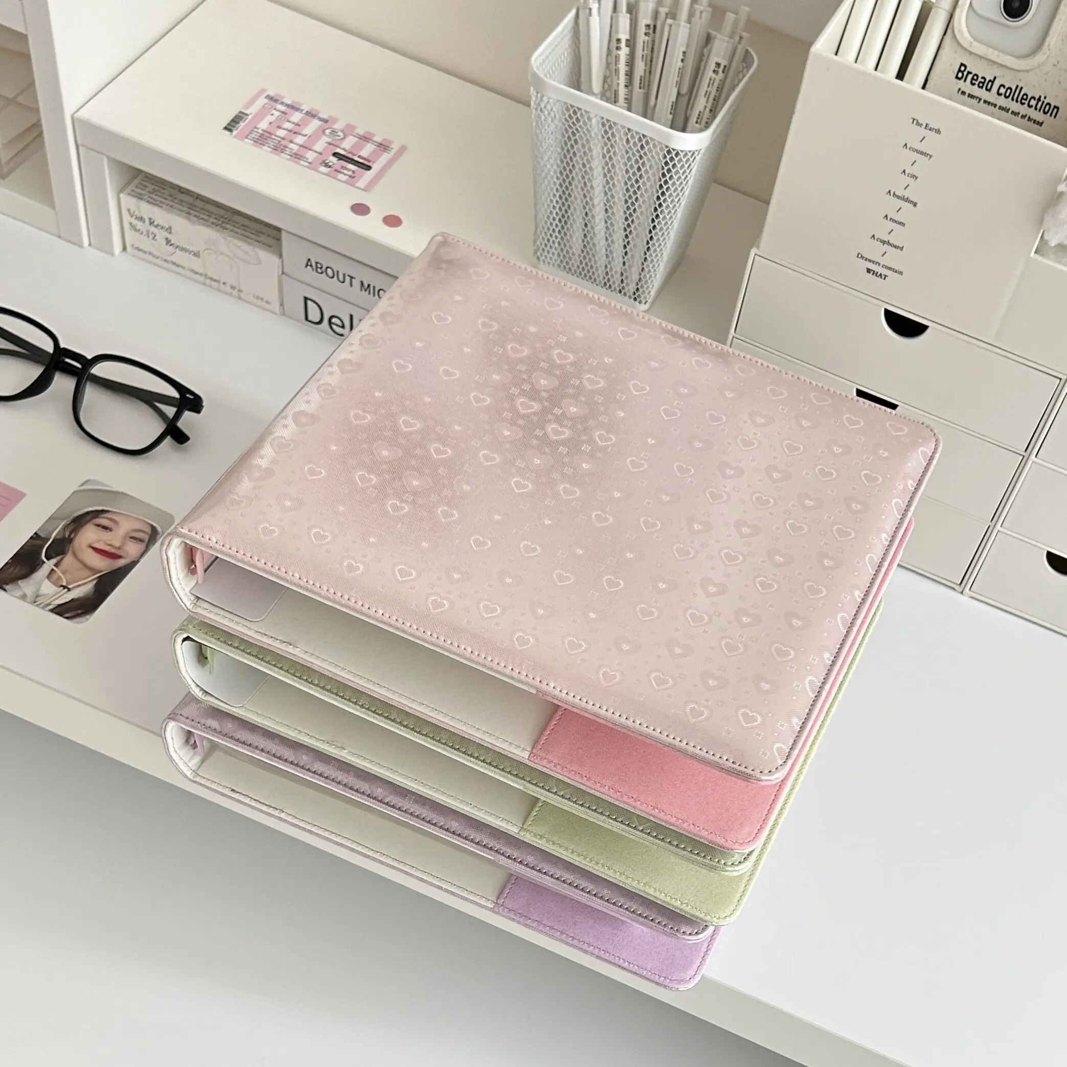 MINKYS Original Design Glittery Love Heart PU 6 Space Kpop Photocard Binder Collect Book Idol Photo Card Holder Photocards Album 5