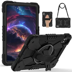 360 Rotating Stand Tablet Case with Shoulder Strap for Xiaomi POCO Pad 12.1 (Black)
