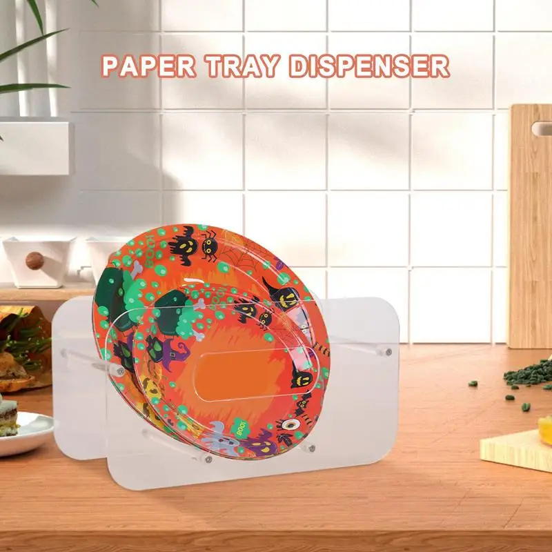 Counter Top Paper Plate Organizer Utensil Organizer 7-12 Inches Acrylic Flatware Dispenser Holder For Kitchen Counter Top