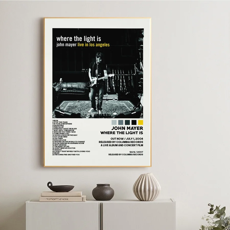 John Poster Mayer Where The Light 음악 앨범 커버 포스터 프린트 캔버스 페인팅, 벽 예술 그림, 거실 홈 데코, 신제품