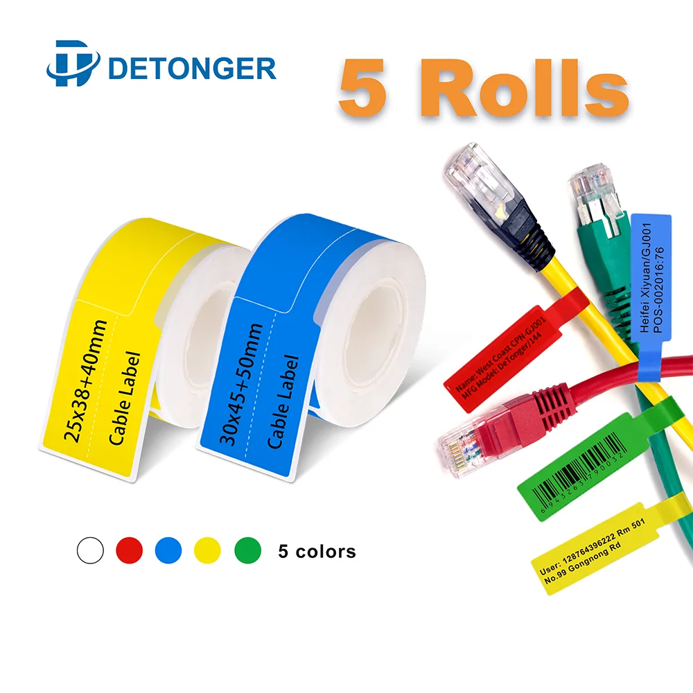 Cable Thermal Label for Detonger DP23S/DP80/DP30 Printer 5 Rolls Waterproof Oilproof Scratchproof Tear Proof Adhensive  Sticker white thermal label printer paper 7 rolls sticker adhensive bacord qr code price tag waterproof oilproof scratchproof anti alcoh