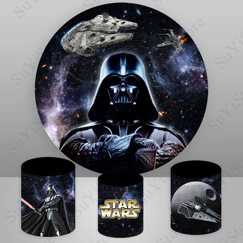 Star Wars Round Photography Fondale Galaxy Universe Boys Birthday Party Circle Photo Background Booth Plinth Covers