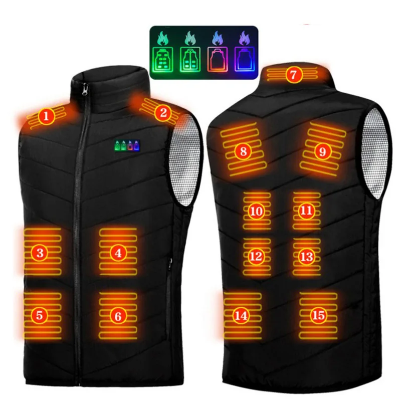 

HV-15 Heated Vest 15 Areas Heating Oversized Men Women Jacket USB Electric Thermal Clothing Winter Warm Vests Outdoor Heat Coat