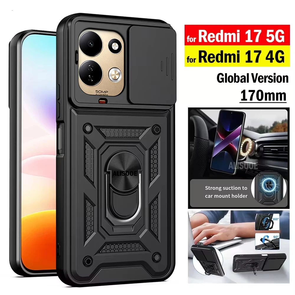 Armor Slide Camera Ring Kickstand Protective Phone Case Cover