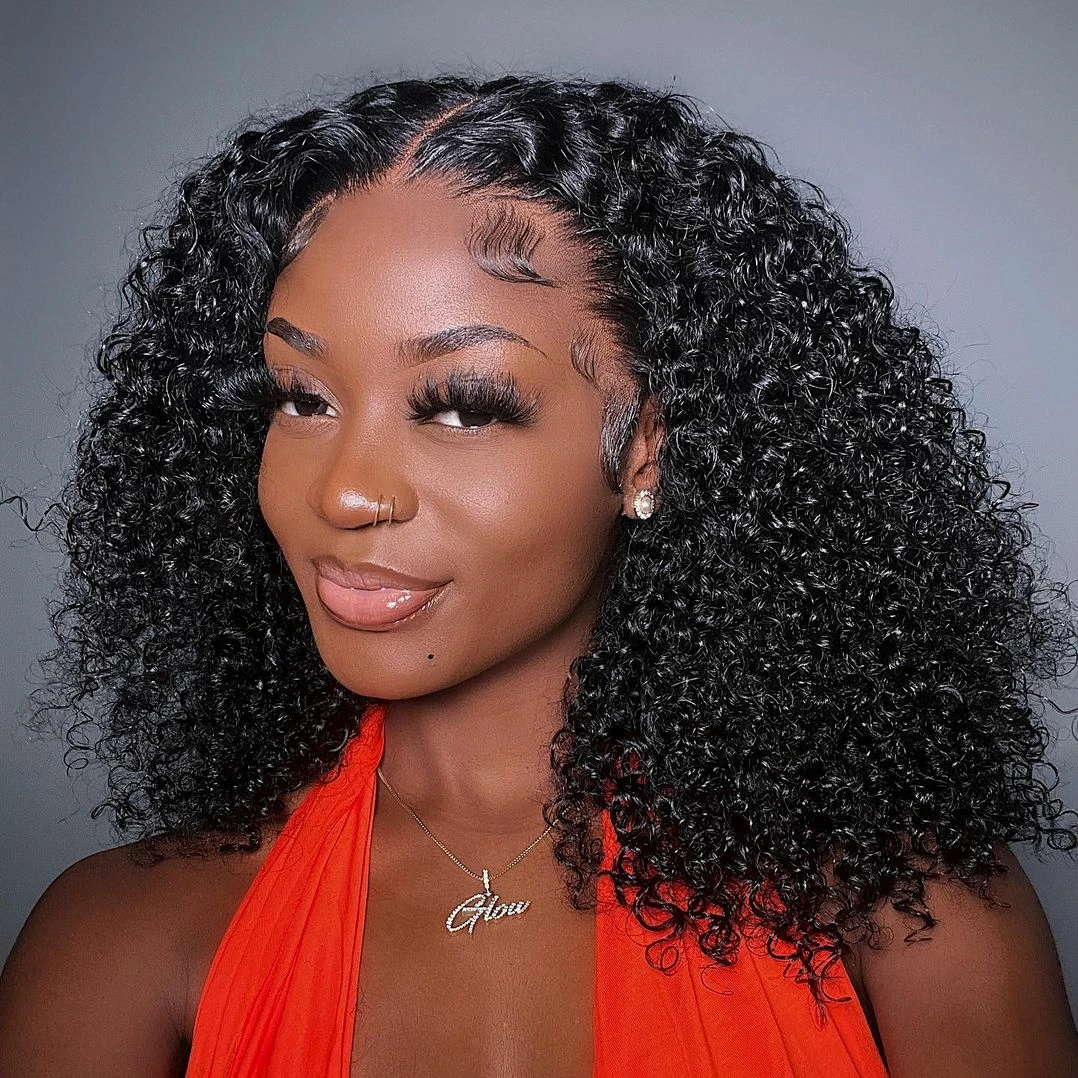 

Kinky Curly Lace Front Wigs Human Hair Short Bob Human Hair HD Transparent Pre Plucked Deep Wave Lace Closure Human Hair Wigs