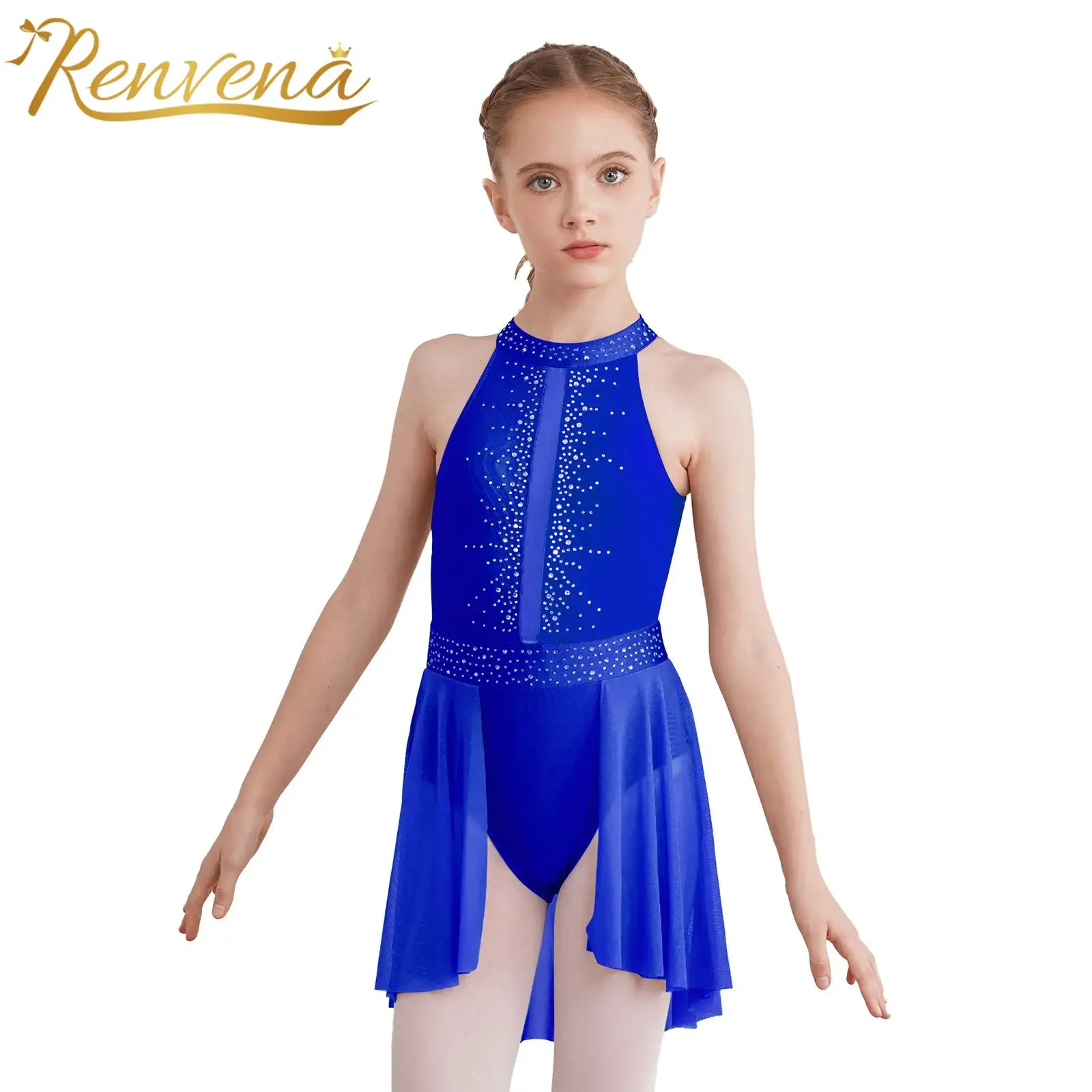 Bambini Pattinaggio Artistico Vestito Balletto Ginnastica Body Strass Danza Lirica Costume Performance Dancewear Pattinaggio Su Ghiaccio Abiti