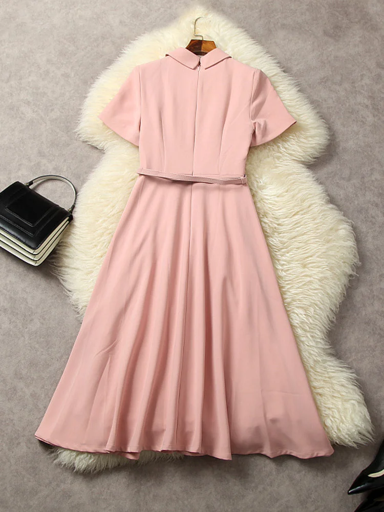 

Летние модные однотонные розовые платья-рубашки для женщин 2023, Дизайнерские офисные платья с отложным воротником, официальное женское платье