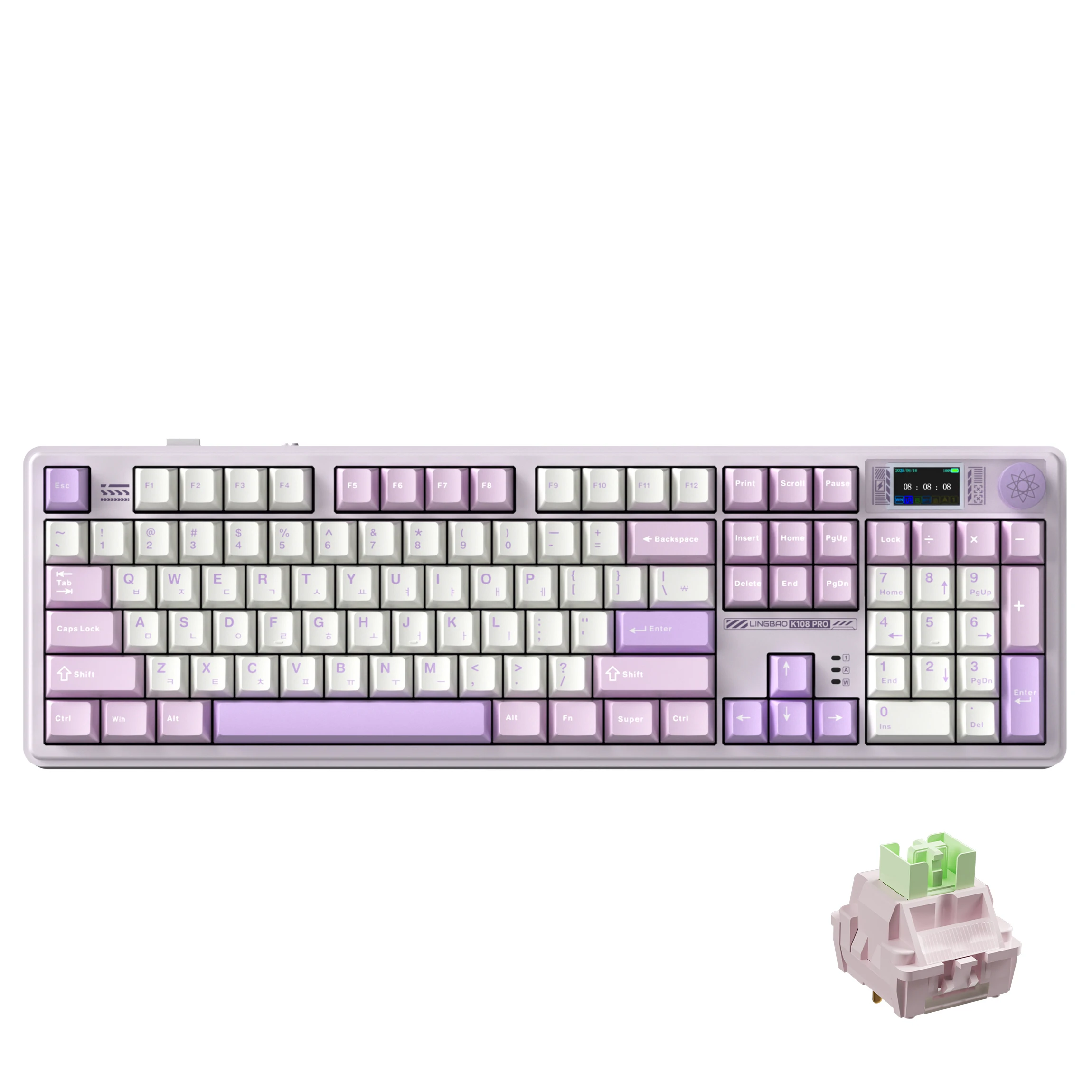LINGBAO K108pro Mechanical Keyboard Tri-mode Korean Letters Macaron Color PBT