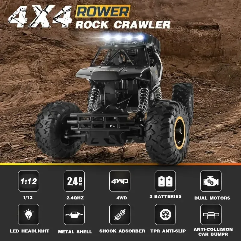 4WD RC Car 1:12 Off Road 4x4 All Terrains Remote Control Cars Electric Radio Buggy Truck Racing Drift Led Lights Toys Gifts rc cars rc trucks