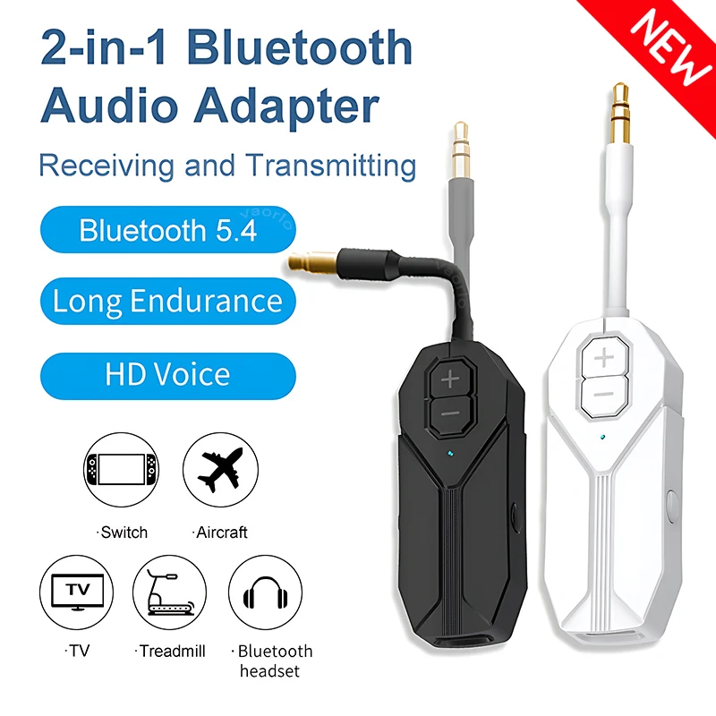M28 Bluetooth 5.4 Audio Receiver Transmitter With Mic Hifi Music 3.5MM AUX 2 in 1 Wireless Adapter For Car TV PC Airplane Travel