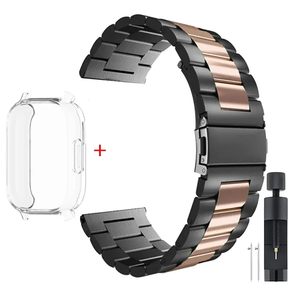 Luxury Metal Strap with TPU Soft Case for Premium Smartwatches - Stainless Steel Watchband Correa
