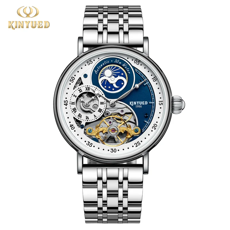 Kinyued Men's Watch Hollow Tourbillon Automatic Mechanical Watch Fashion Rhinestone Luminous Waterproof  Stainless Steel Watches pagani design brand luminous gmt mechanical men watches luxury daydate stainless steel rolexable waterproof automatic wristwatch