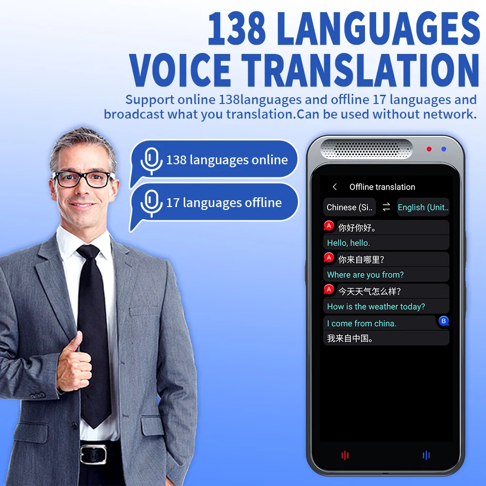 T16 AI Voice Real Time Translator 138 Multi Online Languages Voice-Record  3.1 Inch Big Touch Screen Learning Conversion T12 - AliExpress