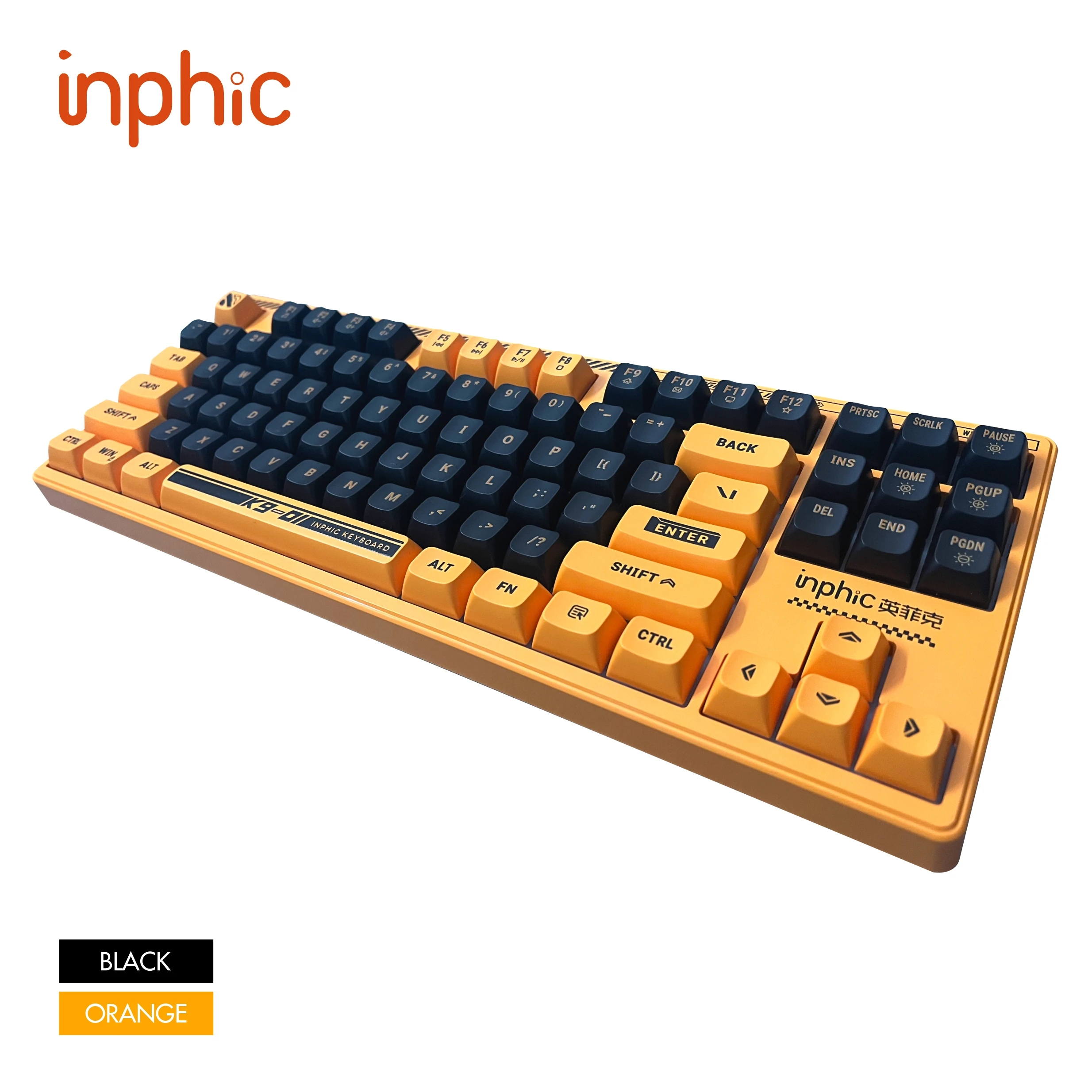 INPHIC 유선 키보드 87 키 음소거 무음 옐로우 블랙 게임, 사무실 타이핑, 빛나는 메카 노트북 게임용 키보드, K901