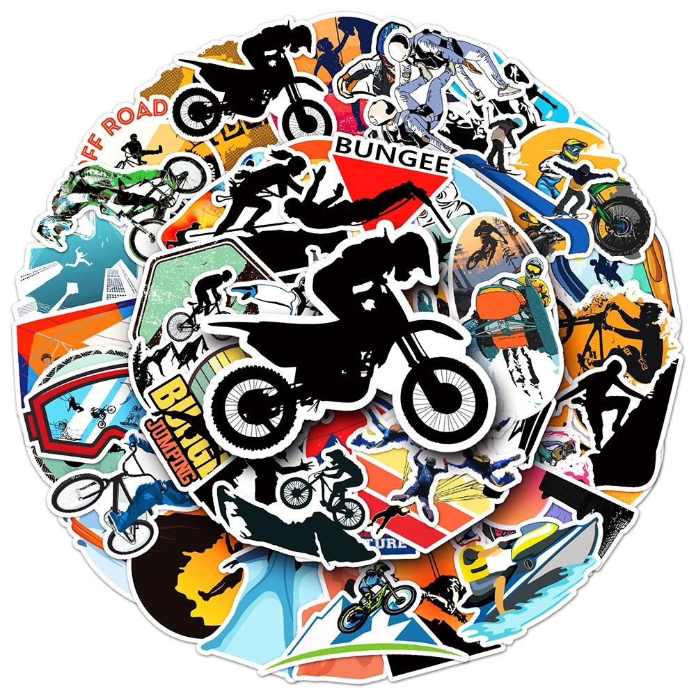 10/30/50pcs Cool Extreme Sport Stickers Waterproof Outdoor Skiing Sticker Laptop Motorcycle Skateboard Snowboard Car Decals Toys