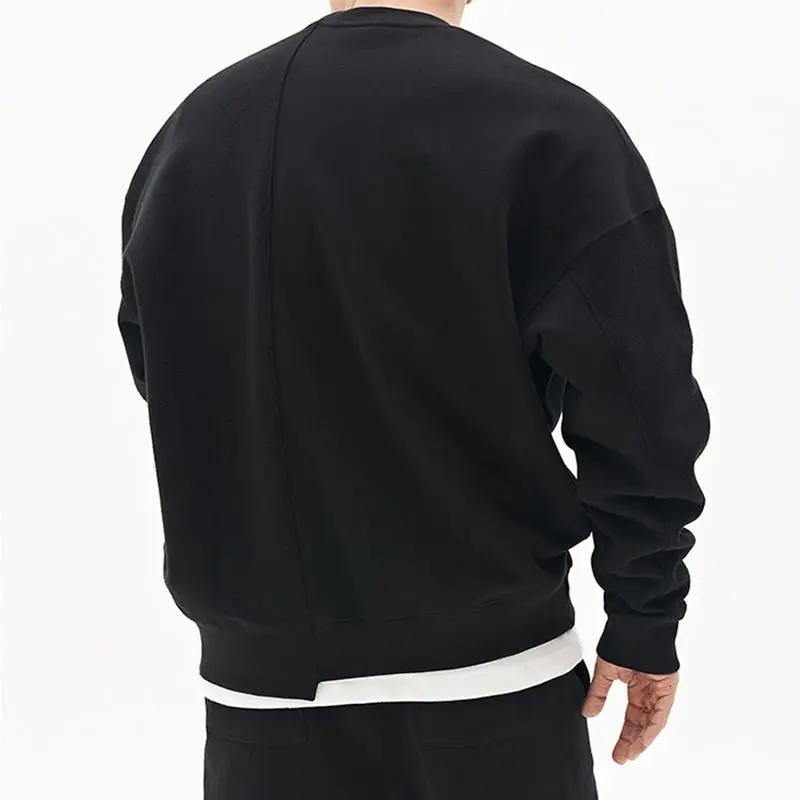 Spring Autumn New Solid Color Fashion Long Sleeve Sweatshirts Man High Street Casual Patchwork Pullovers Men Y2K All-match Tops