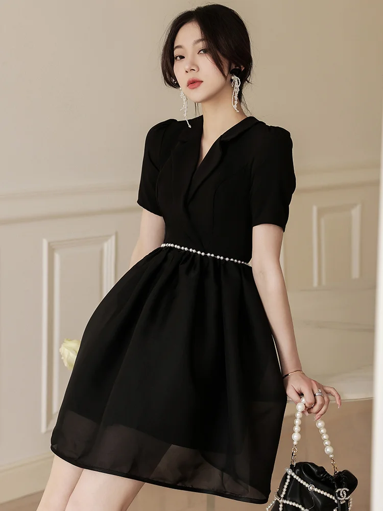 

Black Little Evening Dress for Women, Small stature, High Sense Banquet Dress, Light Luxury, Small Number, High end V-neck,