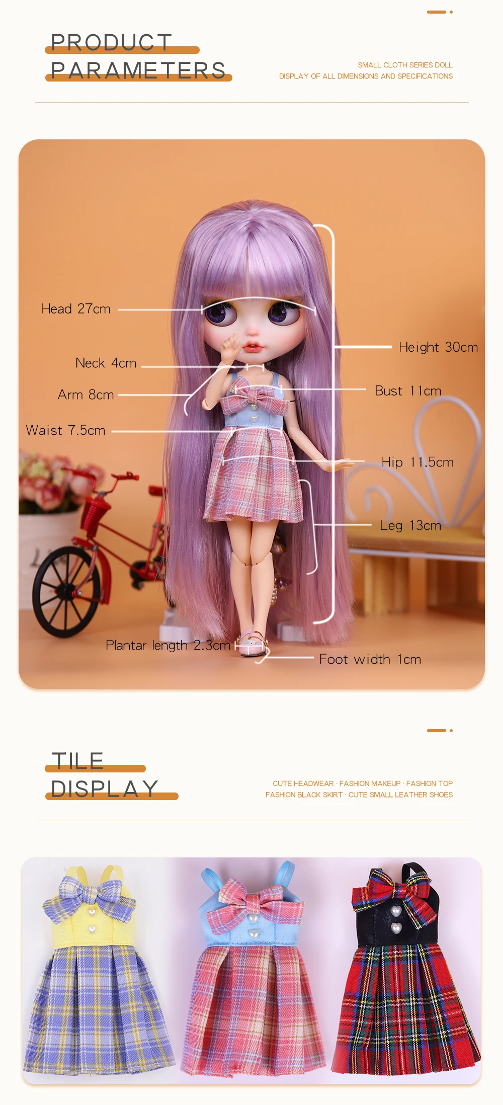 Neo Blythe Doll Simple Plaid Dress with Bow 2