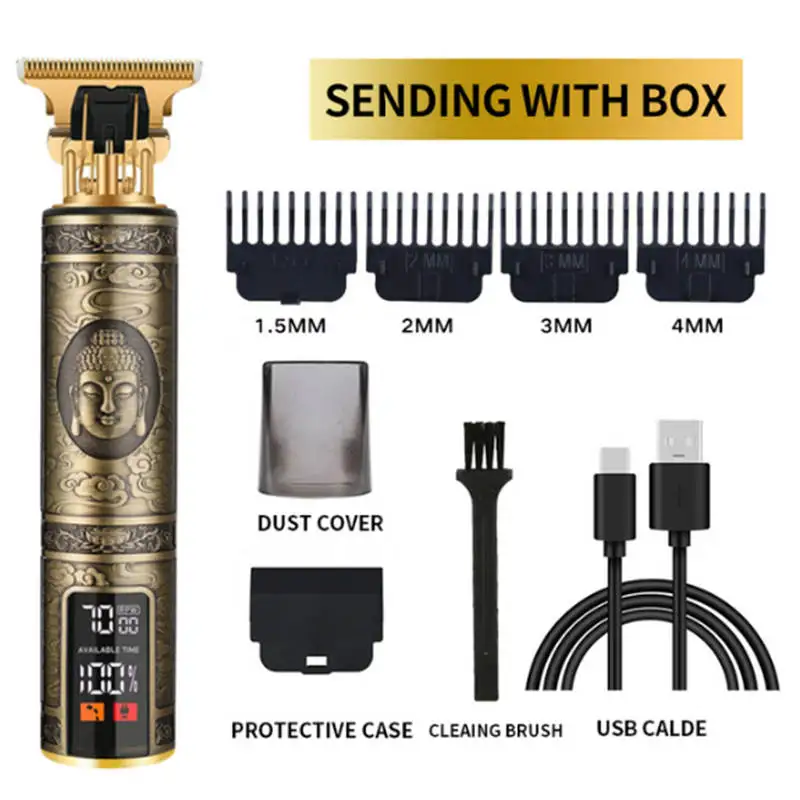 ElectricBarberT9UpgradedLCDRechargeableRetroOilHeadCarving