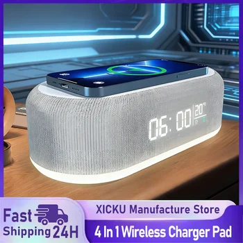 Base de Carga Inalámbrica con Alarma, Lámpara de Noche, Reloj de Escritorio y Termómetro para iPhone 17, 16, 15, 14, 13, con Carga Rápida 1