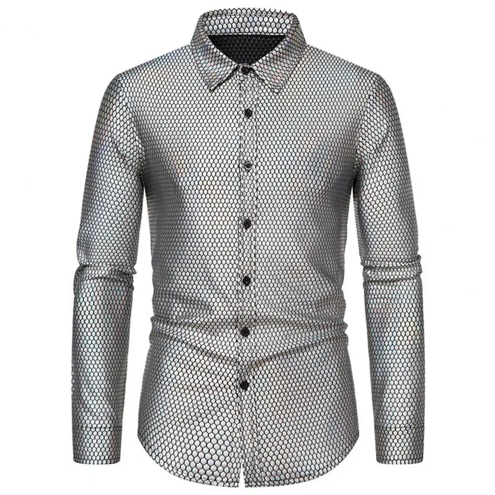 

Sequin Long-sleeved Shirt Breathable Sequin Shirt Sequins Lapel Men's Dress Shirt for Luxury Disco Party Nightclub Christmas