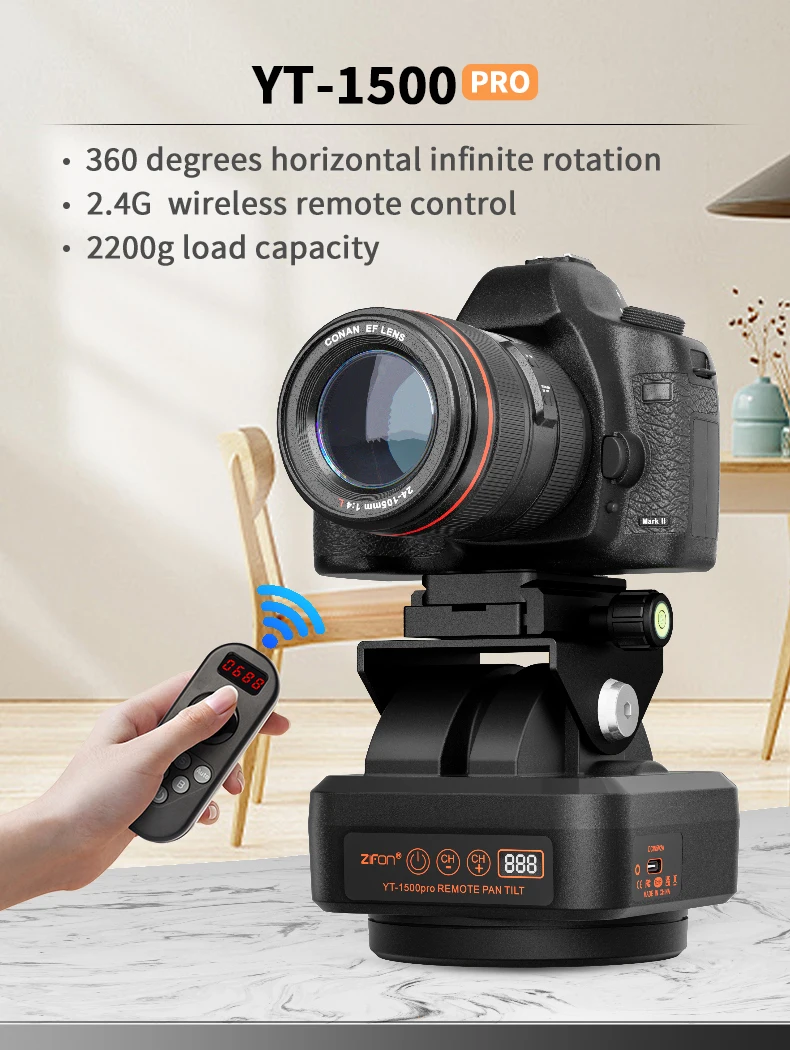 ZIFON YT 1500 Pro Remote Control Pan Tilt Motorized Tripod Head Electric Rotatio