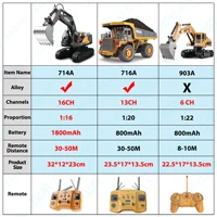 ZWN 1/16 1/20 Remote Control Excavator Dump Truck RC Model Car Toy Professional Alloy Simulation Construction Vehicle for Kids 2