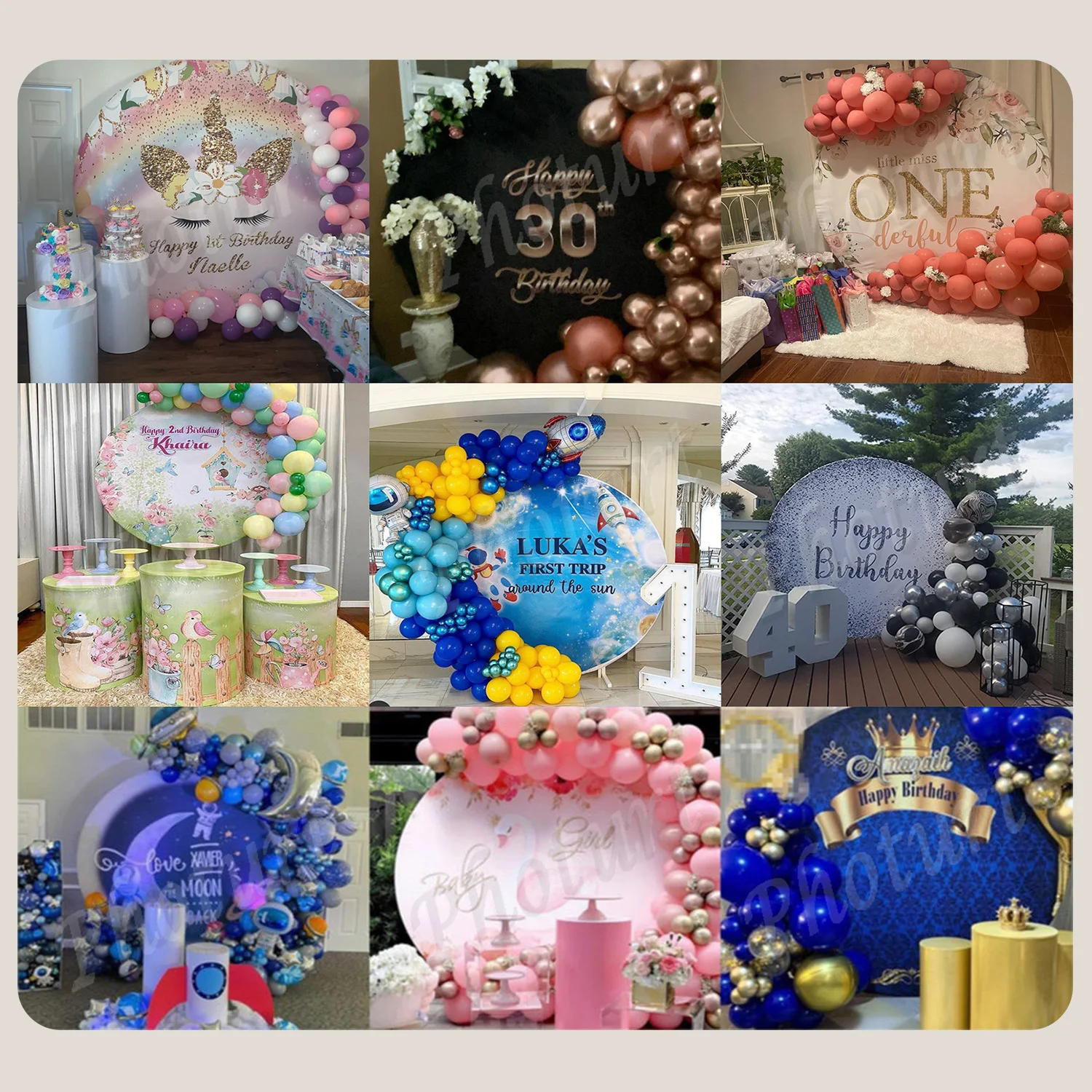 Round Plim Plim Backdrop Kids Birthday Baby Shower Background Cat Bear Friends Circle Cylinder Surface Banner Decoration Props 5