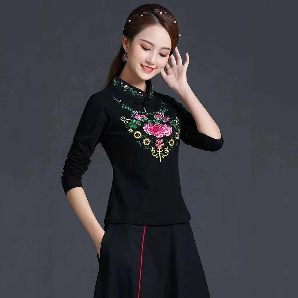 Chinese Style Clothing Women Hanfu Vintage Shirt Ethnic Tunic Patchwork Blouse and Top Women Ladies Chinese Tops