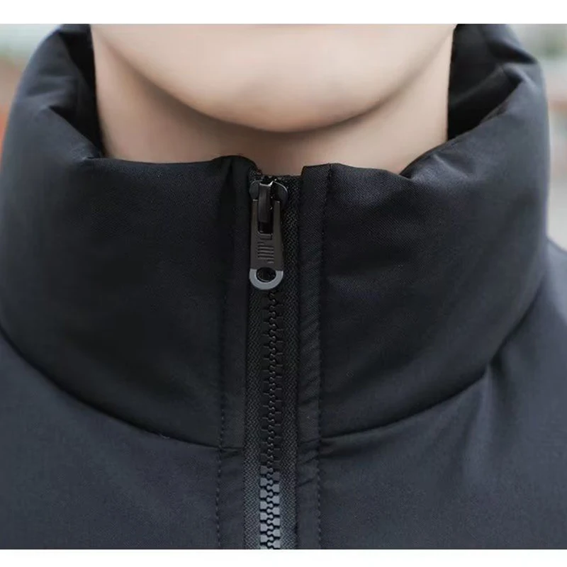 Autumn Winter Stand Collar Printing Loose Casual Warm Vest Men Sleeveless Zipper All-match Cotton Coat Male Oversized Tank Tops