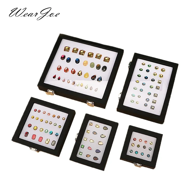 Protective Gemstone Diamond Jewellery Display Storage Transparent Box Glass Lid Case Pendant Earrings Gem Stone Holder Organizer eva diamond storage box