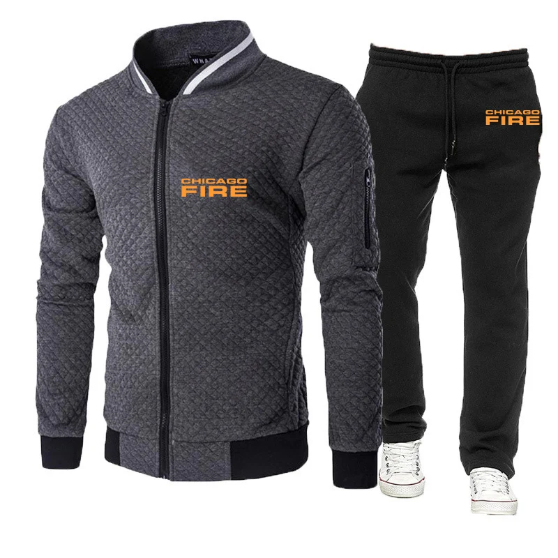 Firefighter Rescue Team Printing Fashion 2023 New Men's Spring Autumn Cotton Solid Long Sleeve Tracksuit Sweatpants 2-Piece Set