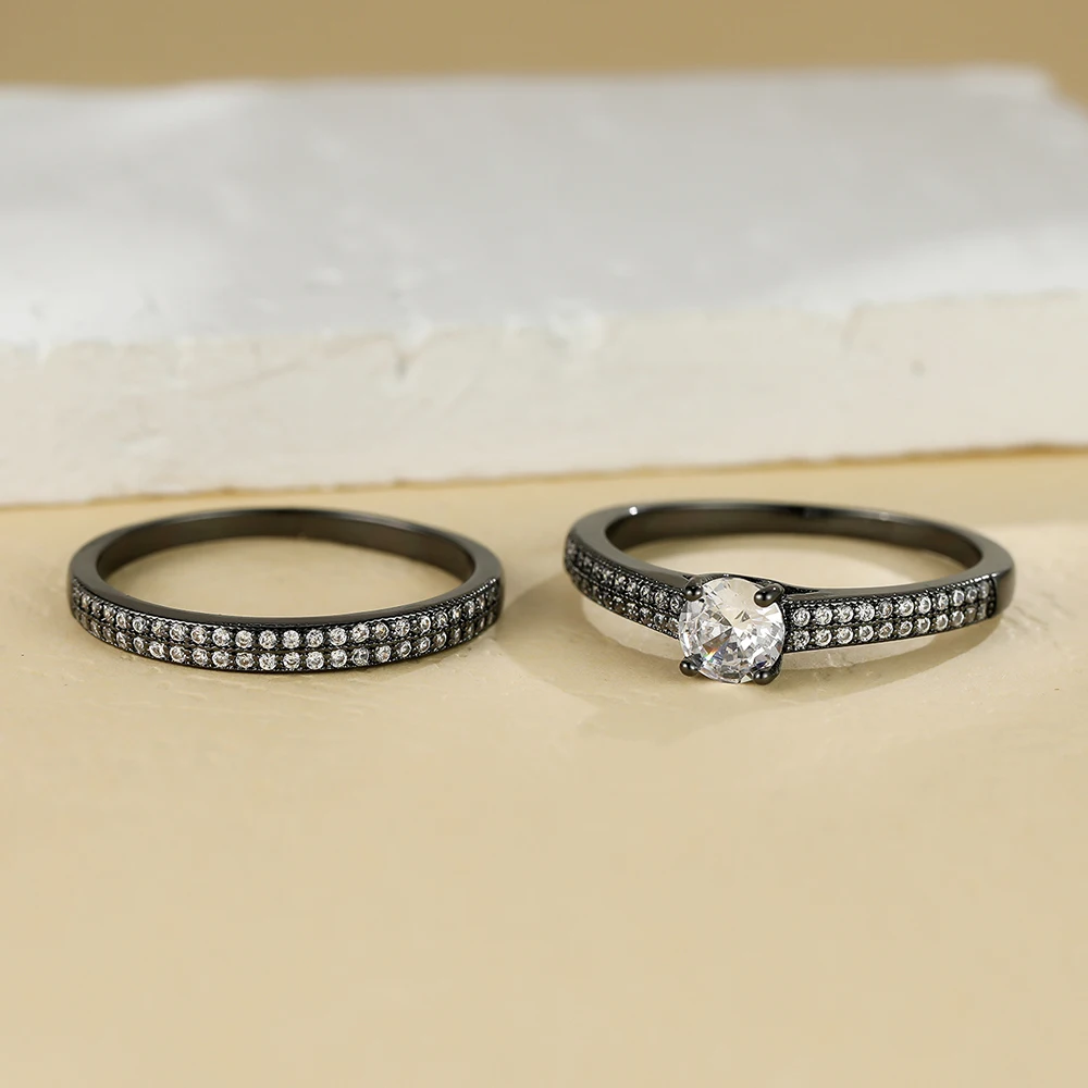 Luxury Black Gold Zircon Bridal Ring Set