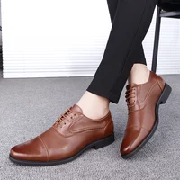 European Style Brown Leather Shoes Man Platform Pointed Toe Men's Dress Shoes Large Size 38-48 Quality Elegant Shoes For Men