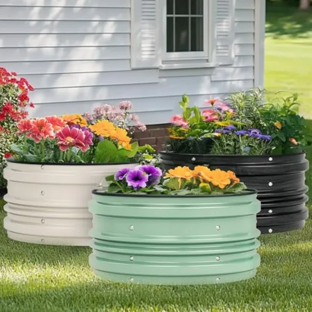 3Pcs 2x2x1ft Galvanized Raised Garden Bed Set for Vegetables Flowers, Green, Rust-Resistant Steel, Safe Edge, Easy Assembly