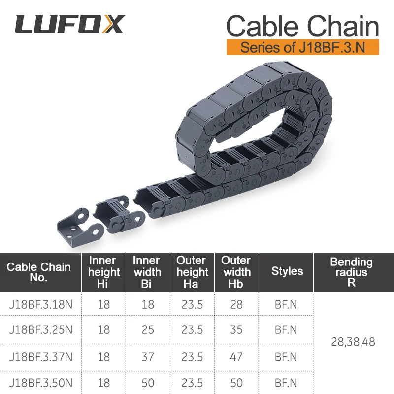 High Quality 1-meter cable drag chain semi enclosed inner opening series J18BF.3. N 18 * 18 * 25 37 50